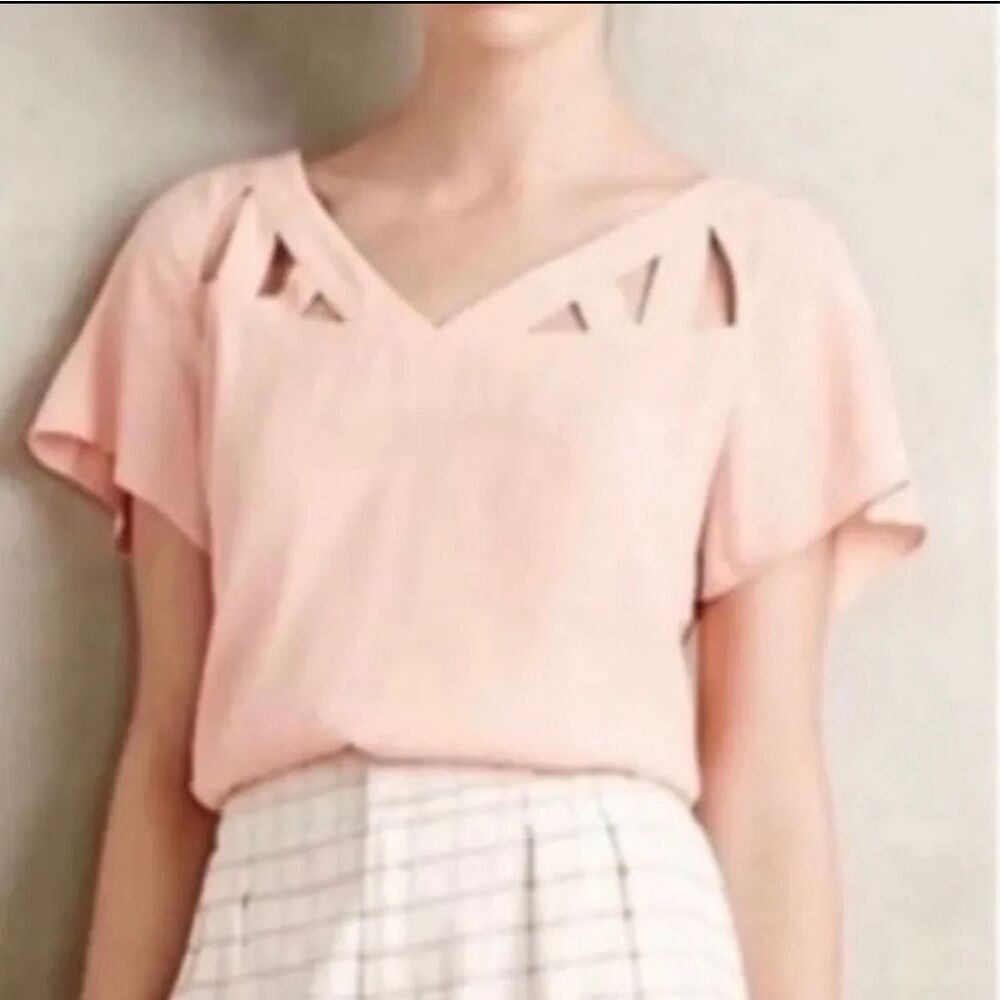 Anthropologie Maeve Tri Cut Peach Blouse Size 2
